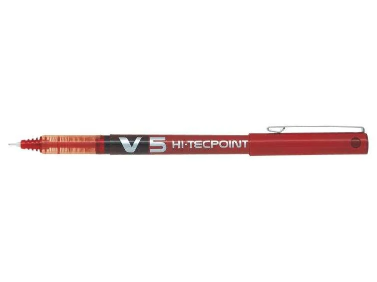 Pilot Boligrafo de Tinta Liquida V5 HI-Tecpoint Rollerball - Punta Fina de Aguja 0.5mm - Trazo 0.3mm - Color Rojo · Pack de 12 uds.