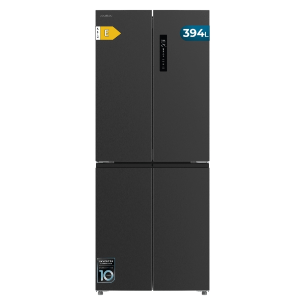 Cecotec Bolero CoolMarket 4D 394 Dark E Frigorifico Americano 4 Puertas - Capacidad 394L - Luz LED - Compresor Inverter - Modo Vacaciones - Silencioso - Clase E - Color Gris Oscuro
