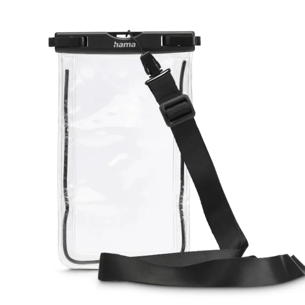 Hama Funda Impermeable Universal - IPX8 - Cierre a Presion - Marco Fluorescente - PVC - 12.5x1.5x20cm - Color Negro y Transparente