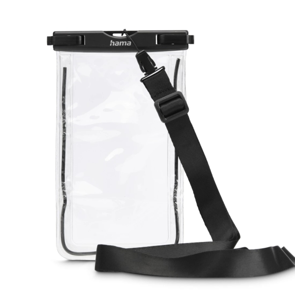 Hama Funda Impermeable Universal - IPX8 - Cierre a Presion - Marco Fluorescente - PVC - 12.5x1.5x20cm - Color Negro y Transparente