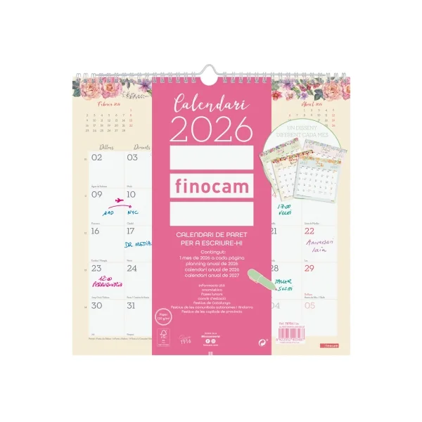 Finocam Design Calendario de Pared en Catalan - Anual 2026 - 300x5x310mm - Color Surtidos