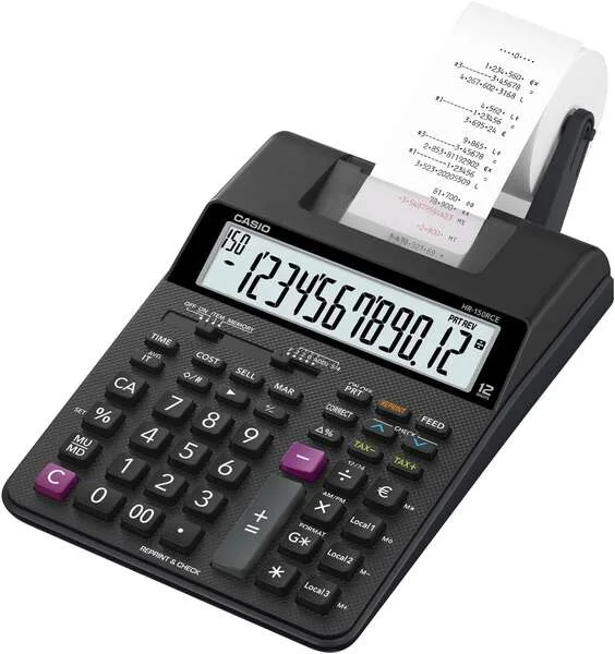 Casio HR150RCE Calculadora Impresora de Sobremesa - Pantalla de 12 Digitos - Anchura del Papel 58mm - Imprime Hora y Fecha - Alimentacion con Pilas