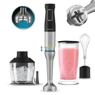 Cecotec Katana 12 Chop Batidora de Mano - 1200W - Funcion Oscilante - Cuchillas de Titanio - 21 Velocidades - Campana Antisalpicaduras - Accesorios Incluidos - Vaso 800ml con Tapa - Turbo -