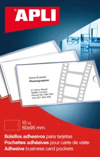 Apli Bolsillos Adhesivos Porta Tarjetas - 95 x 60mm - Ideal para Presentaciones Impresas, Dosieres, Catalogos, Libros, Planos, Archivadores, Carpesanos, Moviles y Dispositivos Electronicos -