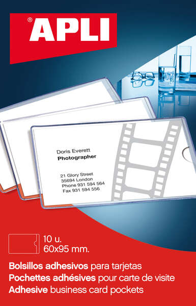 Apli Bolsillos Adhesivos Porta Tarjetas - 95 x 60mm - Ideal para Presentaciones Impresas, Dosieres, Catalogos, Libros, Planos, Archivadores, Carpesanos, Moviles y Dispositivos Electronicos -