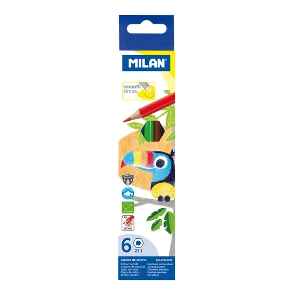 Milan Pack de 6 Lapices Hexagonales de Colores - Mina 2.9mm - Resistente a la Rotura - Colores Surtidos
