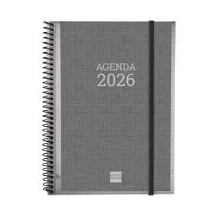 Finocam Basics Agenda en Catalan - Anual 2026 - con Espiral - Personalizable - Formato E10 - 162x14x212mm - Semana Vista Horizontal - Color Gris
