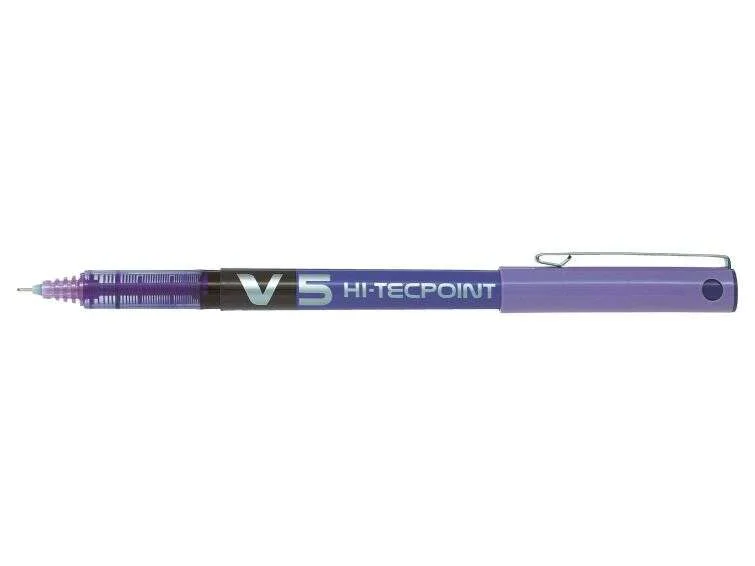 Pilot Boligrafo de Tinta Liquida V5 HI-Tecpoint Rollerball - Punta Fina de Aguja 0.5mm - Trazo 0.3mm - Color Violeta · Pack de 12 uds.