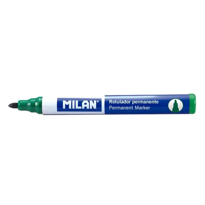 Milan Rotuladores Permanentes con Punta Redonda - Punta 4 mm - Tinta a Base de Alcohol - Color Verde · Pack de 12 uds.