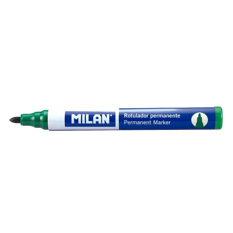Milan Rotuladores Permanentes con Punta Redonda - Punta 4 mm - Tinta a Base de Alcohol - Color Verde · Pack de 12 uds.