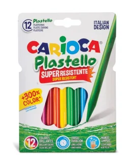 Carioca Plastello Pack de 12 Plasticeras - Extra Limpias - No Dejan Color en las Manos - Faciles de Afilar - Colores Surtidos Brillantes y Lavables