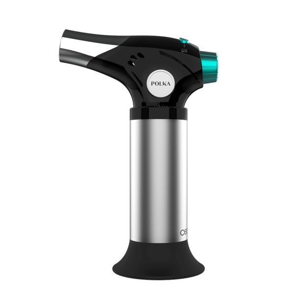 Cecotec Polka Flame-Cook 1000 Steel Soplete de Cocina - Alcanza 1300°C - Regulador de Llama - Bloqueo de Seguridad - Compacto - Recetario - Espatula y Pincel - Facil de Usar - Color Negro y