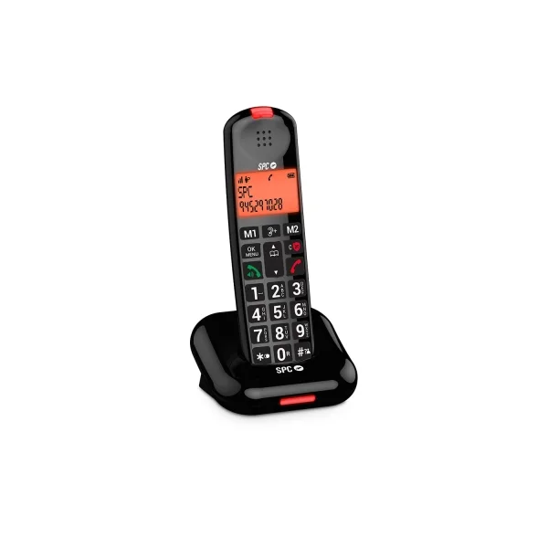SPC Comfort Kairo Telefono Fijo Inalambrico DECT - Pantalla Iluminada - 5 Funciones Antispam - Teclas Grandes XL - Manos Libres - Color Negro