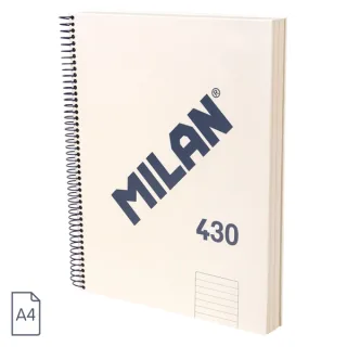 Milan 430 Since 1918 Cuaderno A4 con Espiral - Papel a Lineas de 7mm - 120 Hojas de 95g - Tapa Dura - Color Beige