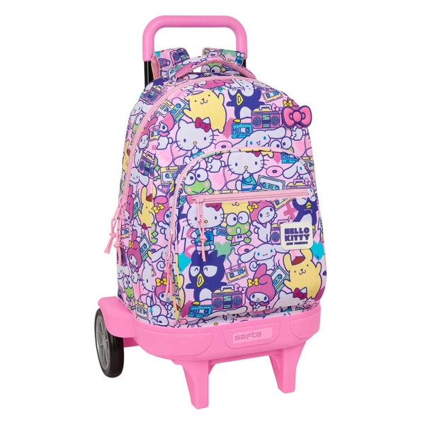 Safta Hello Kitty and Friends Mochila con Carro - Extraible - 33L - Portabotellas - Tarjeta de Identificacion Personal - Ruedas Antivibracion - Asa de Mano - Bolsillo Frontal - 33x45x22cm - Color Rosa