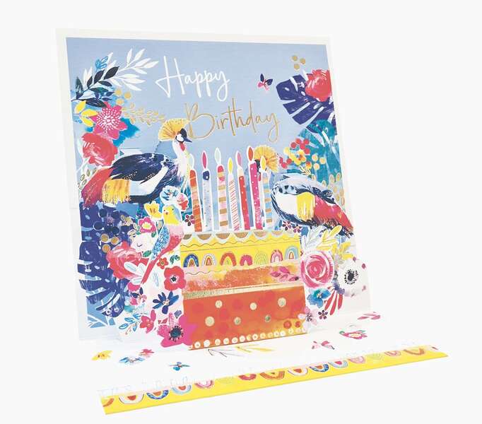 Pictura Tarjeta 3D Pop-Up - 16x16cm - Tematica Tarta de Cumpleaños - Embolsada Individualmente - Incluye Sobre Blanco - Papel con Certificacion FSC