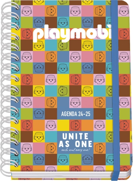 Dohe Playmobil Unite As One Agenda Escolar 25/26 Espiral Wire’o A5 - Semana Vista - Papel 80g/m2 - 4 Hojas de Pegatinas - Cubierta de Carton Plastificado - Cierre con Goma Elastica