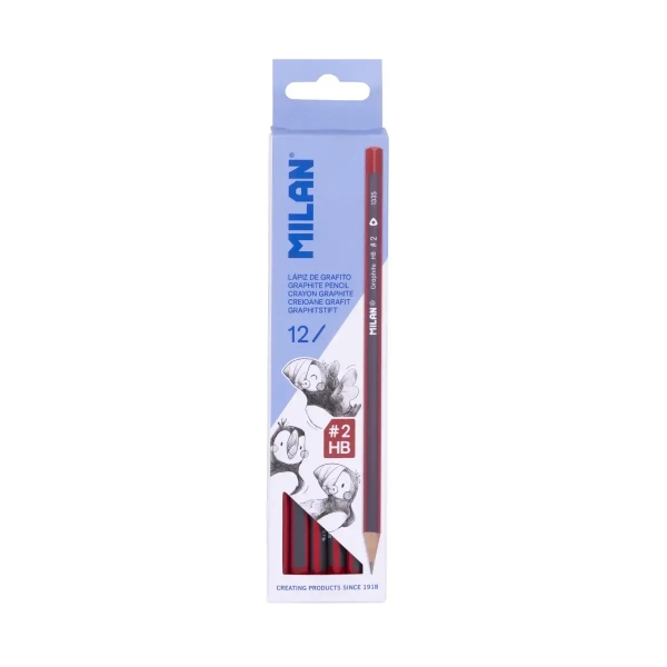 Milan Pack de 12 Lapices de Grafito Triangulares - Mina HB #2 de 2mm - Resistente a la Rotura - Para Escritura y Dibujo