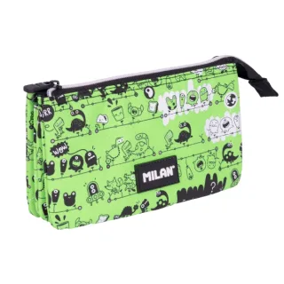 Milan Tandem 2 Estuche Portatodo - 5 Compartimentos - 22x12x4cm - Color Verde