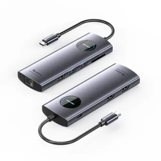 Vention Docking Station 9 en 1 USB-C a 2xHDMI/2xUSB3.0/USB 2.0/RJ45/SD/TF/PD 100W - 0.15m - Color Gris