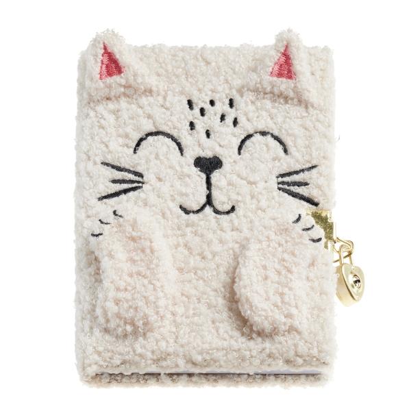Miquel Rius Back2Fun Diario Secreto Peluche Gato - 80 Hojas Rayadas de Papel 80gr - Cierre con Llave