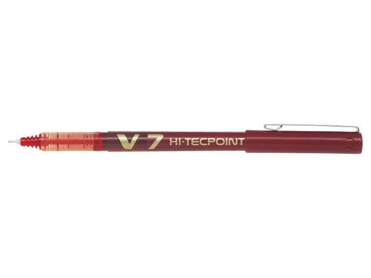 Pilot Boligrafo de tinta liquida V7 HI-Tecpoint Rollerball - Punta fina de aguja 0.7mm - Trazo 0.5mm - Color Rojo · Pack de 12 uds.