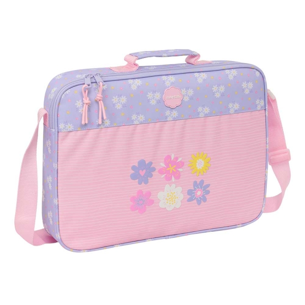 Safta Bouquet Maletin con Cremallera - Bandolera Ajustable - Asa Forrada - Doble Tirador - Fondo Semirigido - 6L - 380x60x280mm - Color Rosa Pastel
