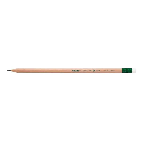 Milan Lapices de Grafito HB - Madera Certificada FSC - con Goma - Hexagonales - Color Madera Claro · Pack de 12 uds.