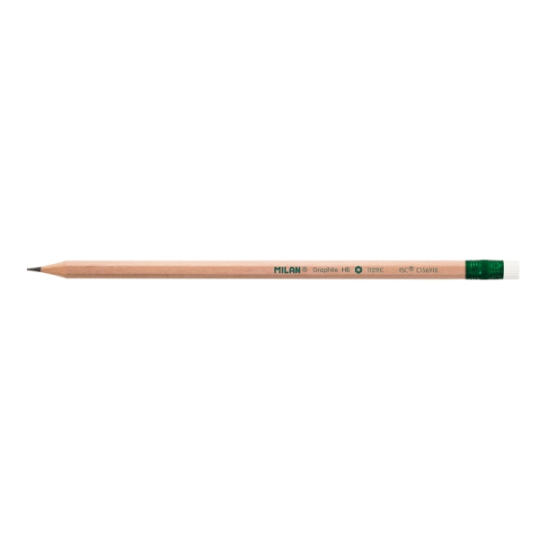 Milan Lapices de Grafito HB - Madera Certificada FSC - con Goma - Hexagonales - Color Madera Claro · Pack de 12 uds.