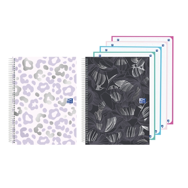 Oxford Cuaderno de Espiral - Formato A5+ - 120 Hojas - Cuadricula 5x5mm - Tapa Extradura - Digitalizacion de Textos con App - Colores Surtidos · Pack de 5 uds.