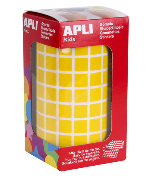 Apli Gomets Cuadrados Amarillos - 10x10mm - 59 Hojas Pretroqueladas - 6372 Gomets por Rollo - Ideal para Escuelas y Talleres Infantiles - Normas EN-71 y FSC - Adhesivo Base Agua - Materiales