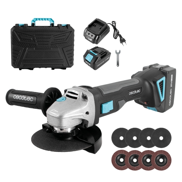Cecotec RadialPower 2120 Freemove Radial Inalambrica de 125mm - 900W - 12.000rpm - Bateria 21V 4Ah - Incluye Accesorios - Motor sin Escobillas - Maletin - Mango Auxiliar - Rosca M14 - Color