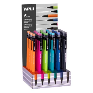 Apli Portaminas 0.7mm - Textura Soft - Capuchon con Tapon Transparente y Goma de Borrar del Mismo Color - Colores Fluor Surtidos · Pack de 24 uds.