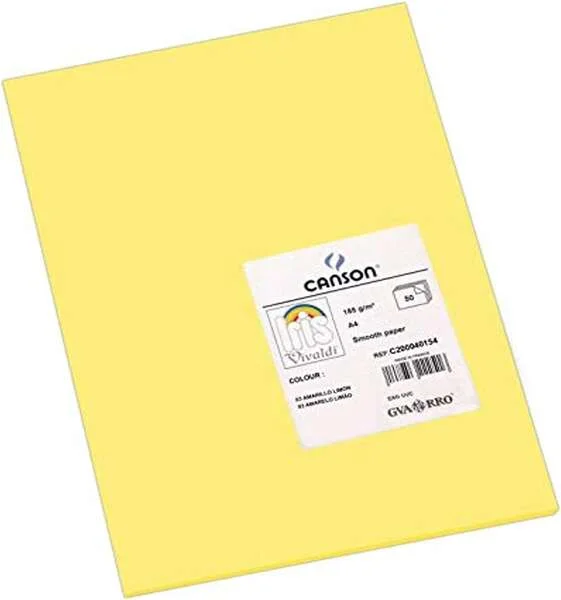 Canson Guarro Pack de 50 Cartulinas Iris A4 de 185g - 21x29.7cm - Color Amarillo Limon