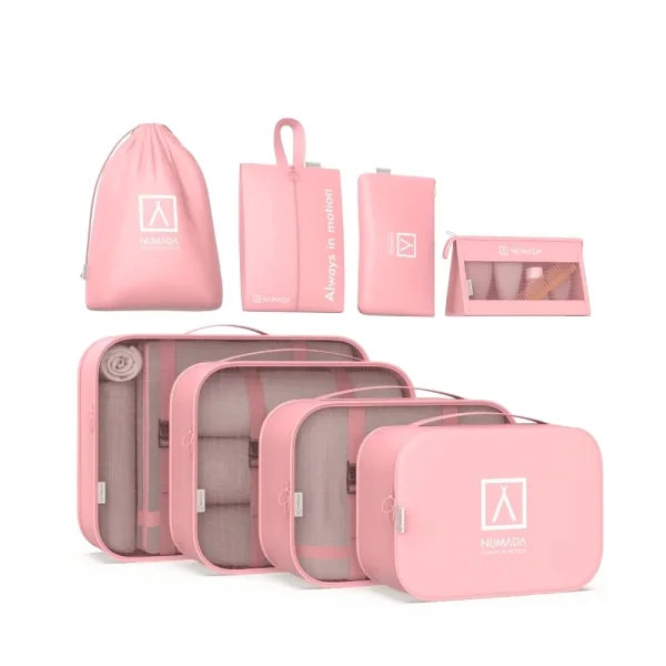 Numada Midweek A80 Pack de 8 Organizadores de Maleta - Poliester Impermeable - Malla Semitransparente - Cremallera con Doble Tirador - Color Rosa
