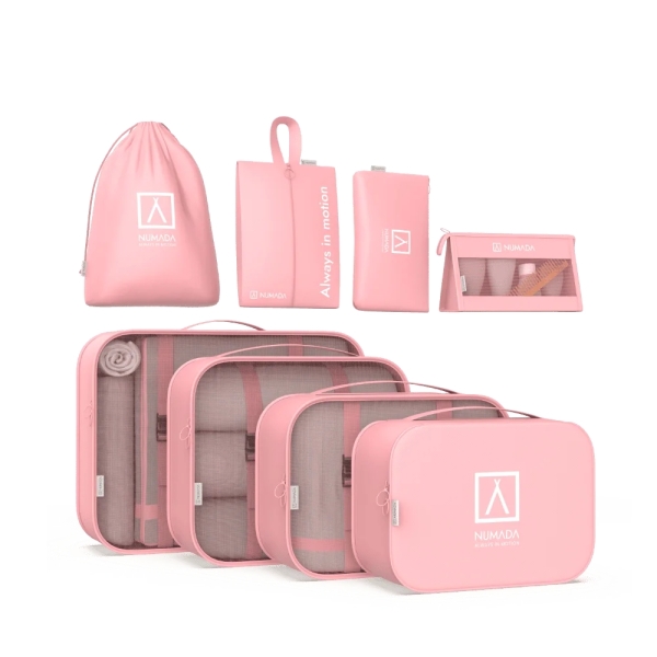 Numada Midweek A80 Pack de 8 Organizadores de Maleta - Poliester Impermeable - Malla Semitransparente - Cremallera con Doble Tirador - Color Rosa