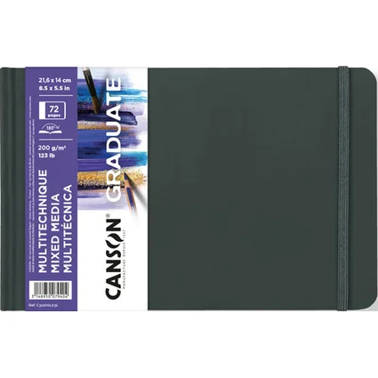 Canson Graduate Mix Media Cuaderno - 36 Hojas de 21.6x14cm - 200g - Grano Fino - Color Blanco