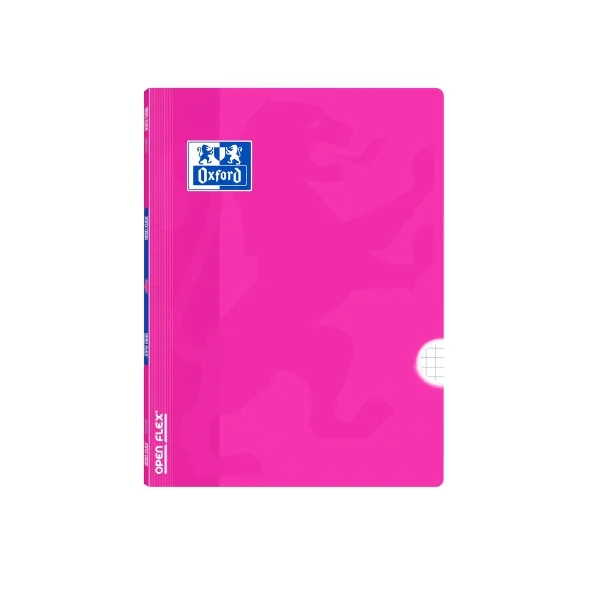 Oxford Libreta Grapada - Formato A5+ - 48 Hojas - Cuadricula 4x4mm con Margen - Tapa de Plastico - Anti Traspaso de Tinta - Color Fucsia
