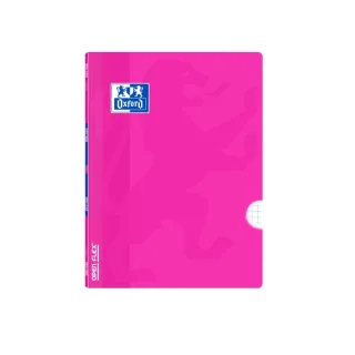 Oxford Libreta Grapada - Formato A5+ - 48 Hojas - Cuadricula 4x4mm con Margen - Tapa de Plastico - Anti Traspaso de Tinta - Color Fucsia