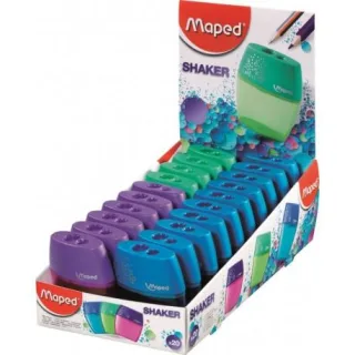 Maped Shaker Sacapuntas de 2 Orificios con Deposito de Gran Capacidad - Forma Ergonomica - Colores Surtidos · Pack de 20 uds.