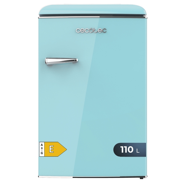 Cecotec Bolero CoolMarket TT Origin 110 Blue E Mini Frigorifico - Capacidad 110L - Cajon para Hielo - Luz Interior - Tirador Cromado - Bandejas de Cristal - Color Turquesa