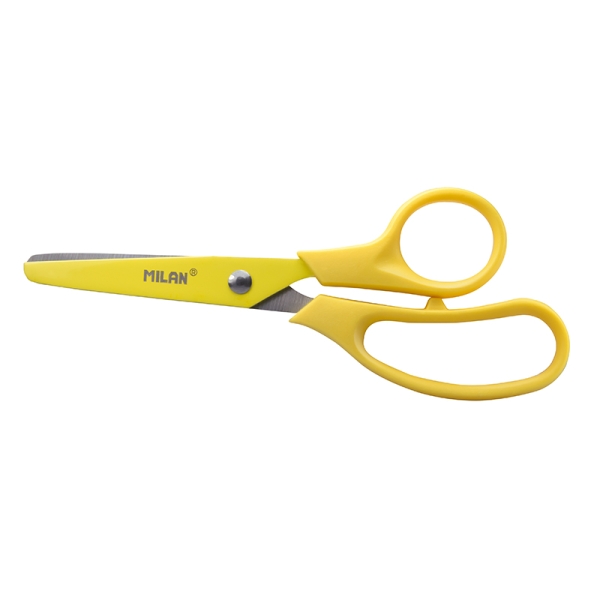 Milan Basic Colours Tijeras de 13.4cm - Mango Ergonomico - Punta Redondeada - Hoja de Acero Inoxidable - Color Amarillo · Pack de 10 uds.