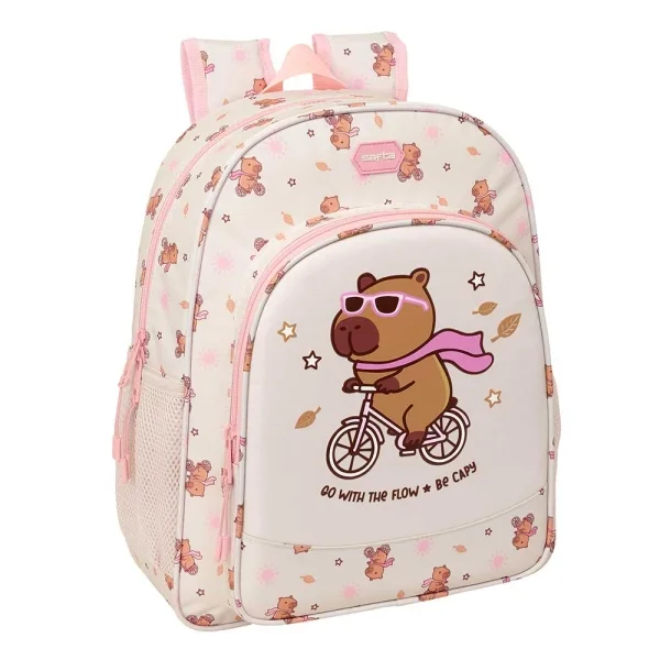Safta Capibara Mochila - 15L - Adaptable a Carro - Bolsillo Frontal - Portabotellas - Cremallera con Doble Tirador - Asa de Mano - Hombreras y Espalda Acolchada - 32x38x12cm - Color Rosa Pastel
