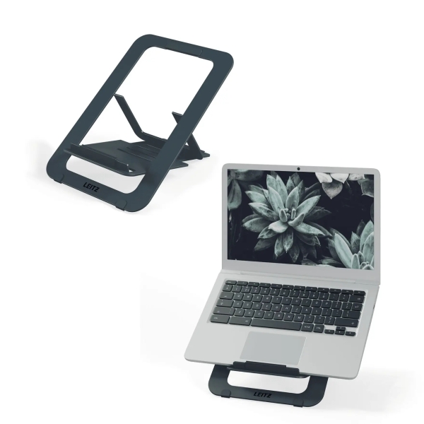 Leitz Soporte para Portatiles hasta 17" - Fabricado en Aluminio - Ultraplano con Diseño SlimLift - 5 Ajustes de Altura - Color Gris Oscuro