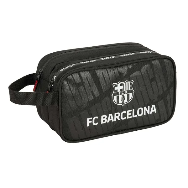 Safta F.C.Barcelona Neceser de 5L - 2 Compartimentos con Cremallera - Asa Lateral - Adapatable a Carro - 260x125x150mm - Color Negro