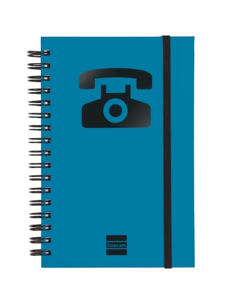 Finocam Phone Indice Telefonico - Formato 8º - 100x150mm - Tapas de Carton Forrado - Papel de 120g/m2 - Cierre con Goma Elastica - Espiral Doble Metalica - Color Azul