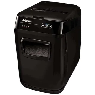 Fellowes AutoMax 150C Destructora de Papel Automatica Corte en Particulas P-4 - Autoalimentacion 150 Hojas, Manual 8 Hojas - Papelera de 32L - Color Negro/Gris