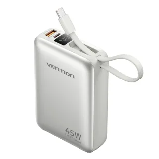 Vention Mini Powerbank de 20000mAh - Potencia de Salida hasta 45W - Cable USB-C Integrado - Power Delivery - USB-A - Color Gris