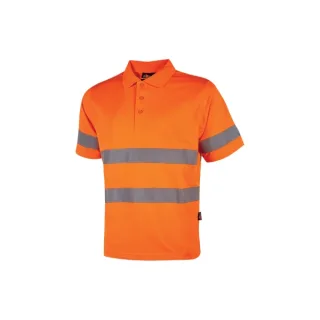 Upower Enif Polo de Trabajo Alta Visibilidad - Talla 2XL - Franjas Reflectantes, Tejido Transpirable, Resistente a Lavados, Cuello de Canale, Tira Antisudor - Color Naranja Fluorescente