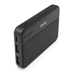 Hama Power Pack Pocket-5 Bateria Externa Powerbank 5000mAh - Polimero de Litio - USB-C - USB-A - Carga Rapida - 2 Conexiones de Salida - Indicador LED de Carga - Color Negro